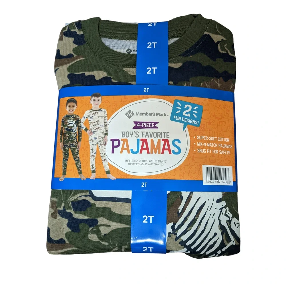Members Mark Dinosaur Pajama Set Boys 2T Dino Shirt Pants Snug Fit Mix and Match